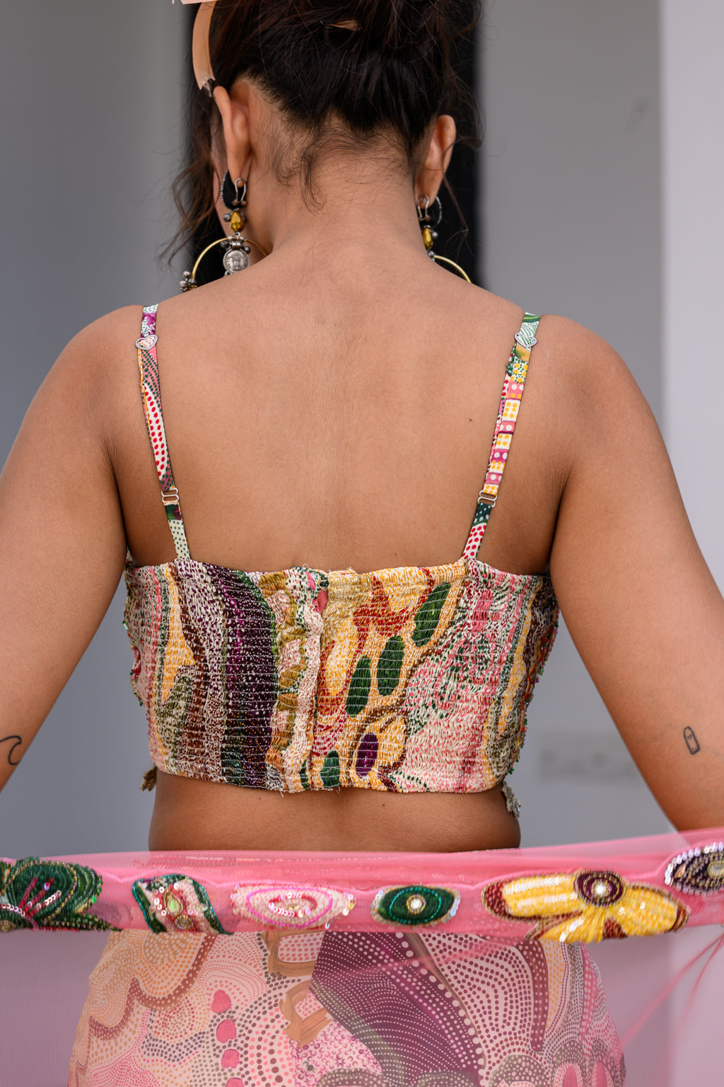 FLORA HIGHLIGHT BRALETTE PAIRED WITH DHOTI AKIRT AND APL CAPE SET