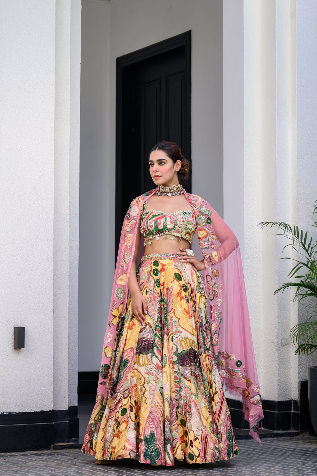 FLORA HIGHLIGHT LEHENGA PAIRED HIGHLIGHT BLOUSE AND APPLIQUE DUPATTA