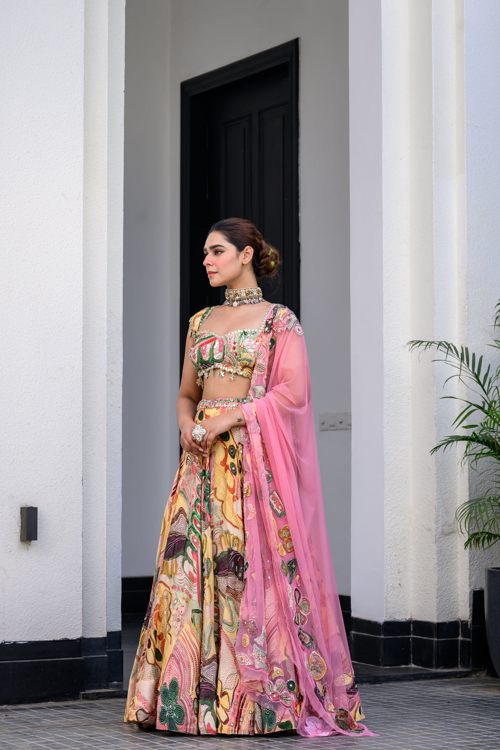 FLORA HIGHLIGHT LEHENGA PAIRED HIGHLIGHT BLOUSE AND APPLIQUE DUPATTA