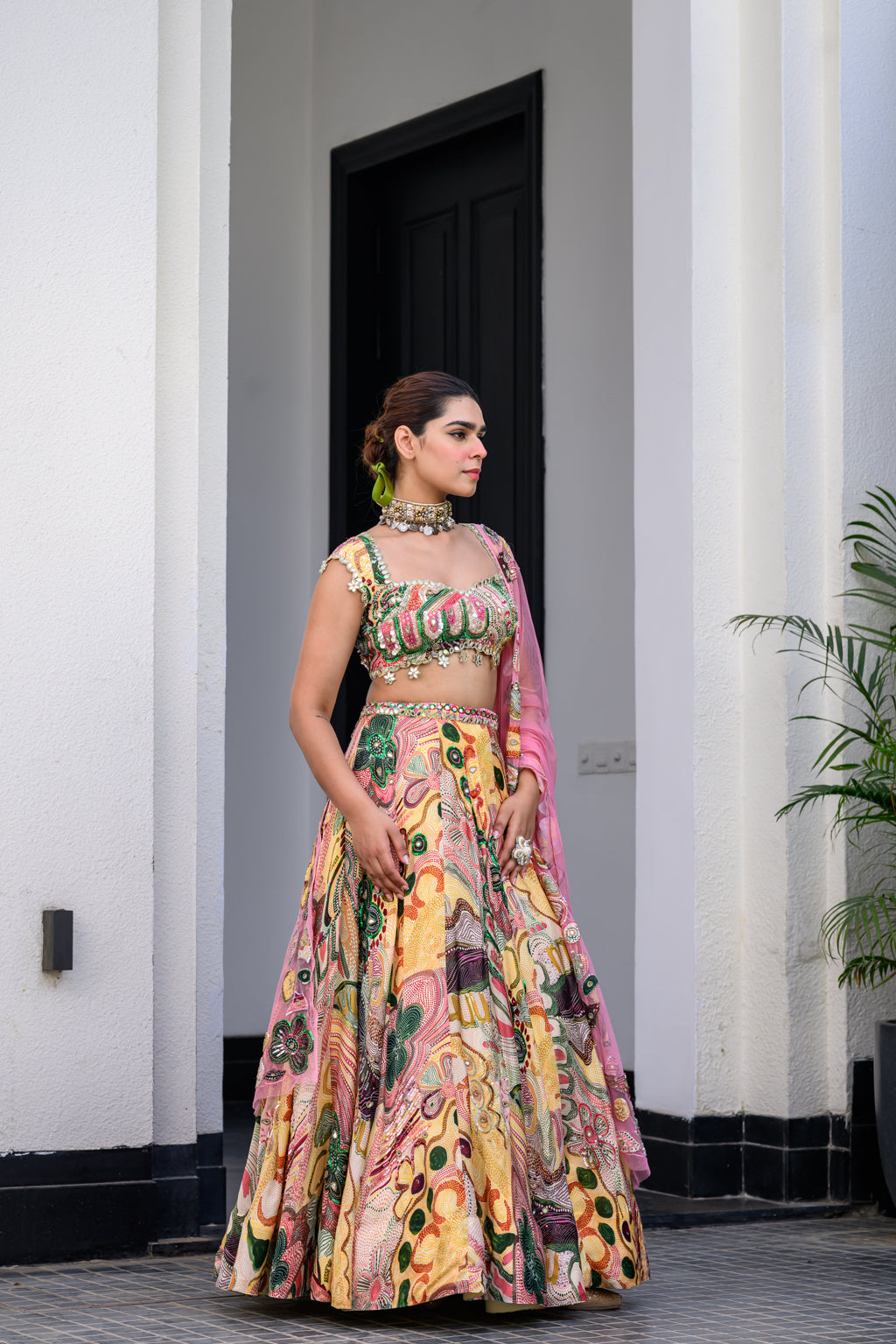 FLORA HIGHLIGHT LEHENGA PAIRED HIGHLIGHT BLOUSE AND APPLIQUE DUPATTA