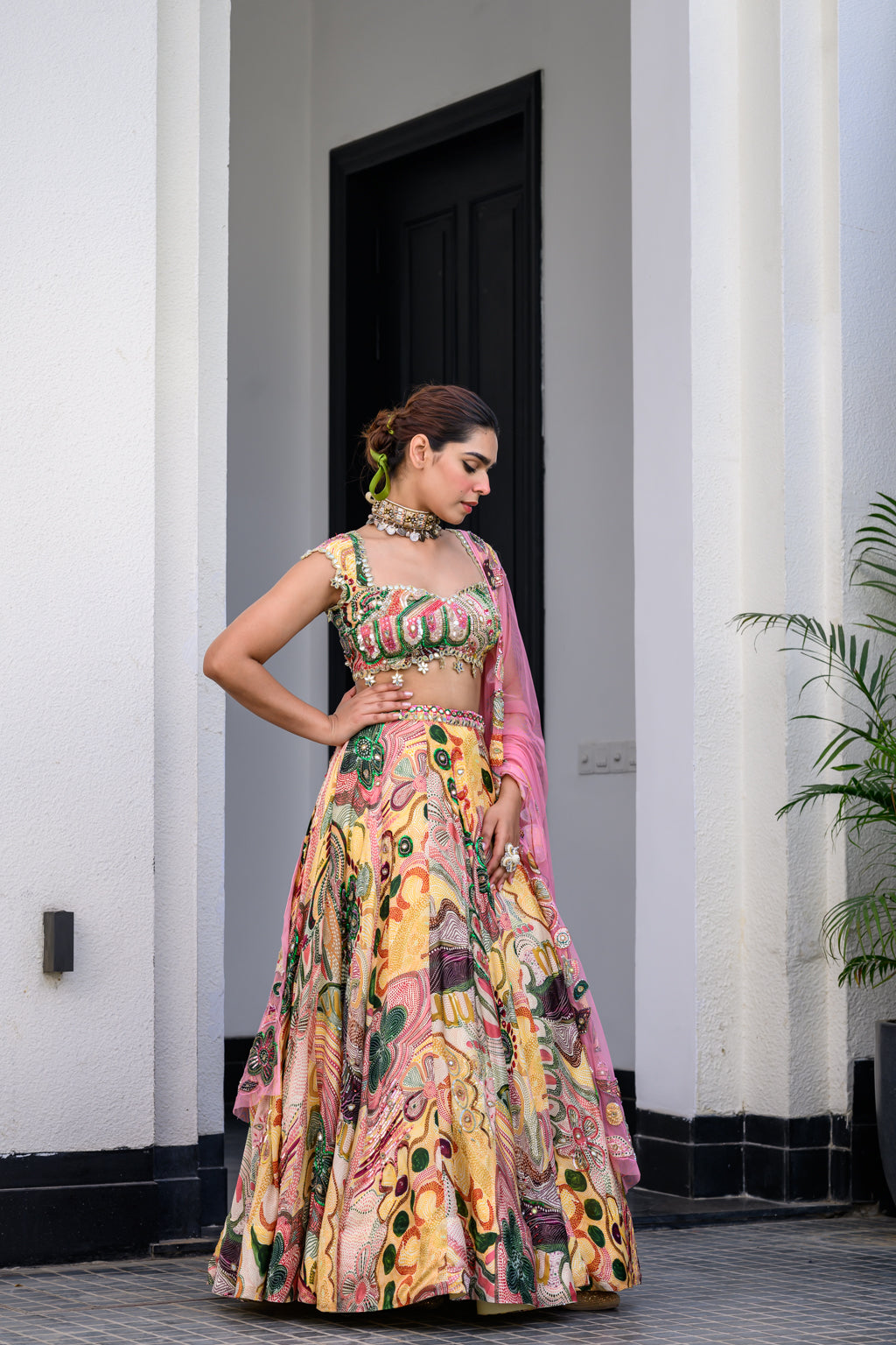 FLORA HIGHLIGHT LEHENGA PAIRED HIGHLIGHT BLOUSE AND APPLIQUE DUPATTA