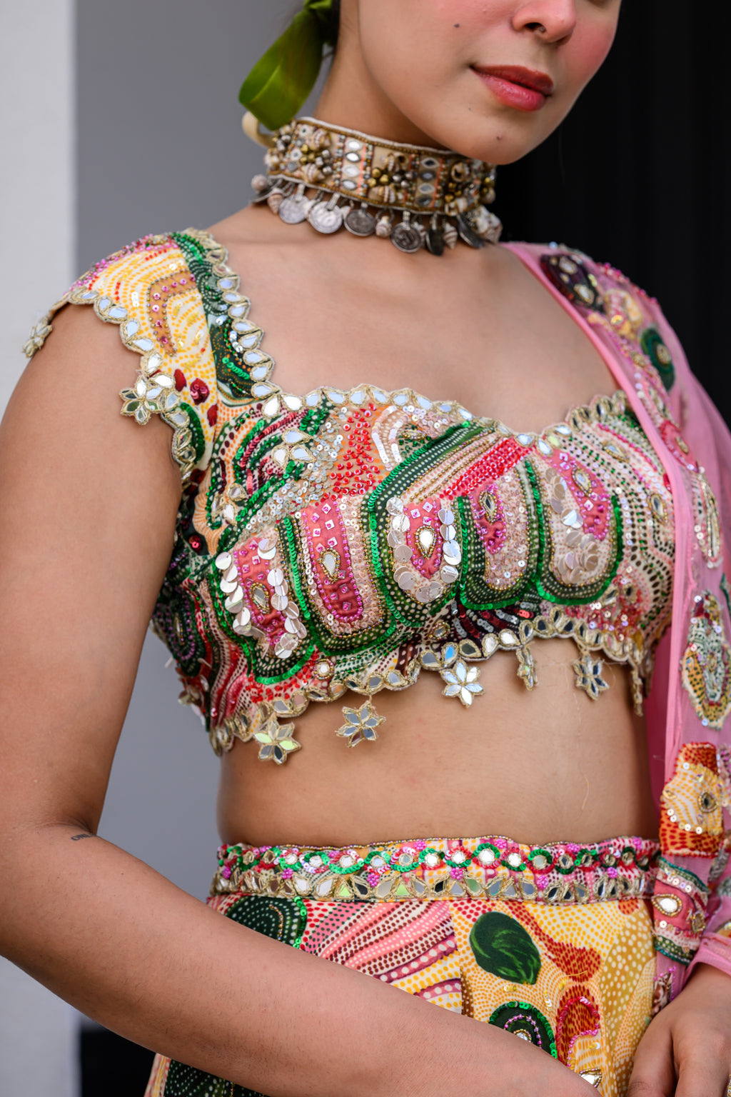 FLORA HIGHLIGHT LEHENGA PAIRED HIGHLIGHT BLOUSE AND APPLIQUE DUPATTA