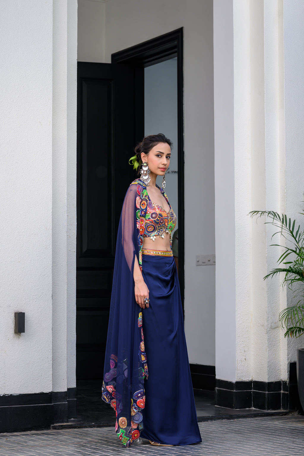 IRIS H BRALETTE PAIRED DHOTI SKIRT SET AND H APL CAPE