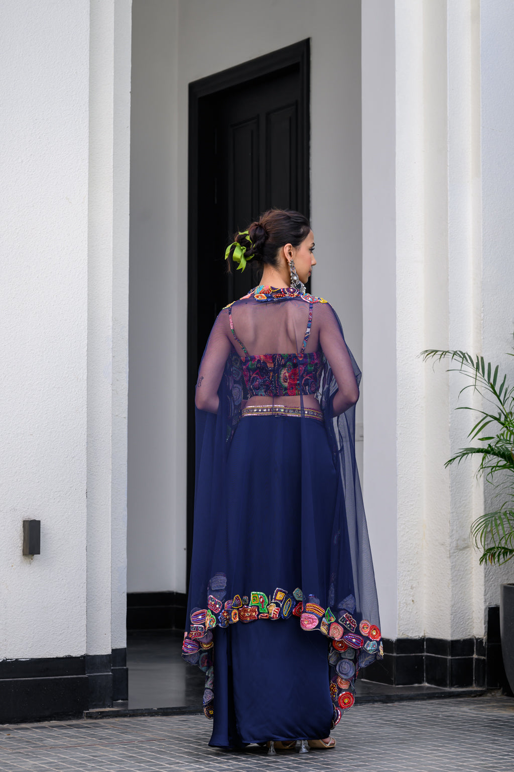 IRIS H BRALETTE PAIRED DHOTI SKIRT SET AND H APL CAPE