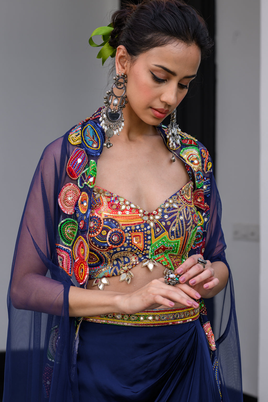 IRIS H BRALETTE PAIRED DHOTI SKIRT SET AND H APL CAPE
