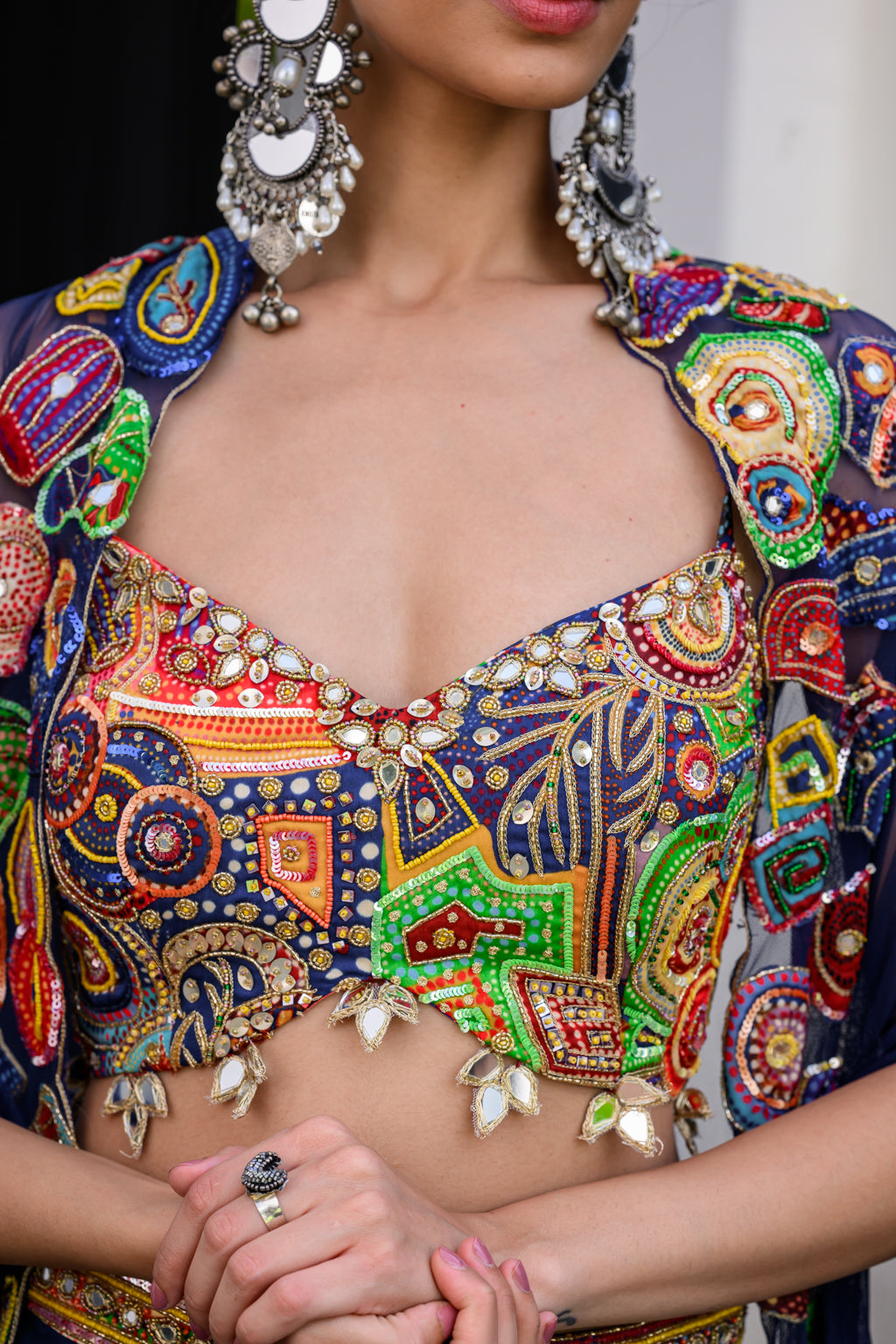 IRIS H BRALETTE PAIRED DHOTI SKIRT SET AND H APL CAPE