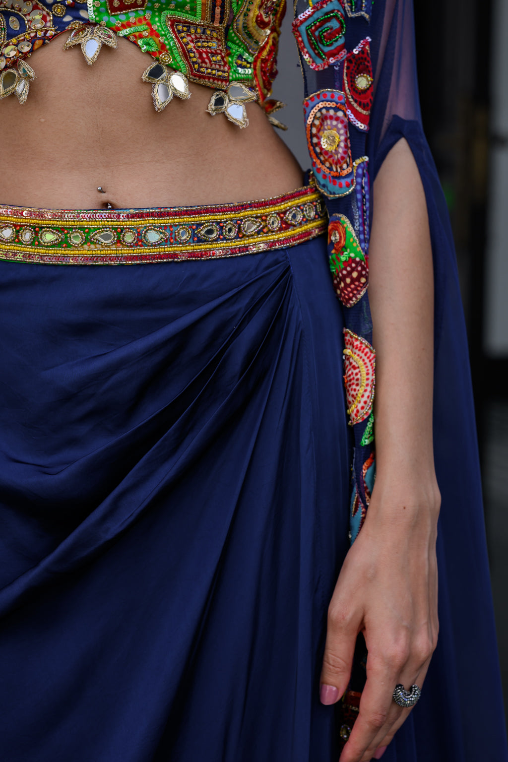 IRIS H BRALETTE PAIRED DHOTI SKIRT SET AND H APL CAPE