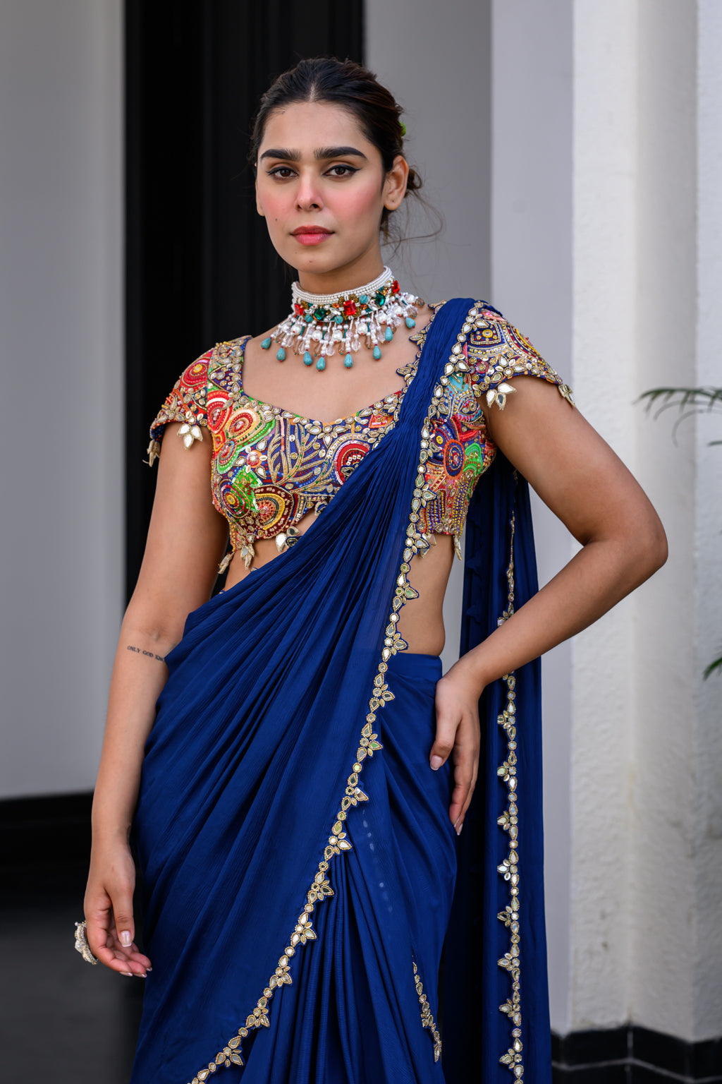 IRIS HIGHLIGHT APPLIQUÉ SAREE PAIRED WITH HIGHLIGHT BLOUSE
