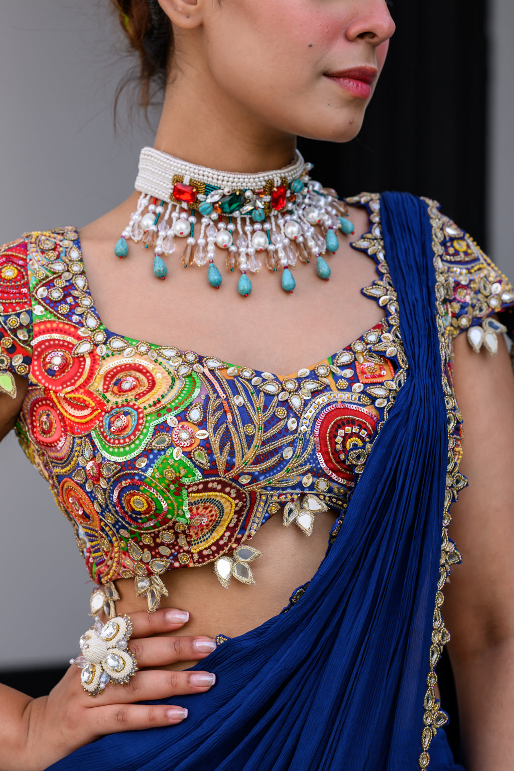 IRIS HIGHLIGHT APPLIQUÉ SAREE PAIRED WITH HIGHLIGHT BLOUSE