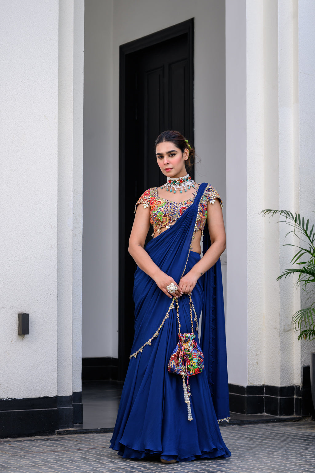 IRIS HIGHLIGHT APPLIQUÉ SAREE PAIRED WITH HIGHLIGHT BLOUSE