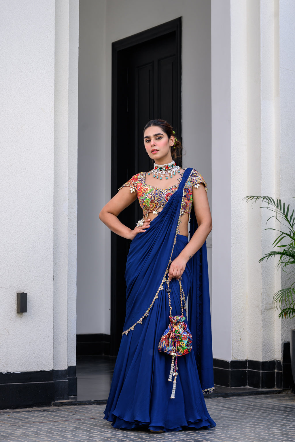 IRIS HIGHLIGHT APPLIQUÉ SAREE PAIRED WITH HIGHLIGHT BLOUSE