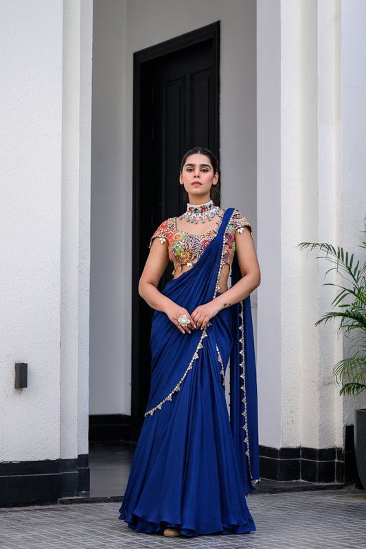 IRIS HIGHLIGHT APPLIQUÉ SAREE PAIRED WITH HIGHLIGHT BLOUSE