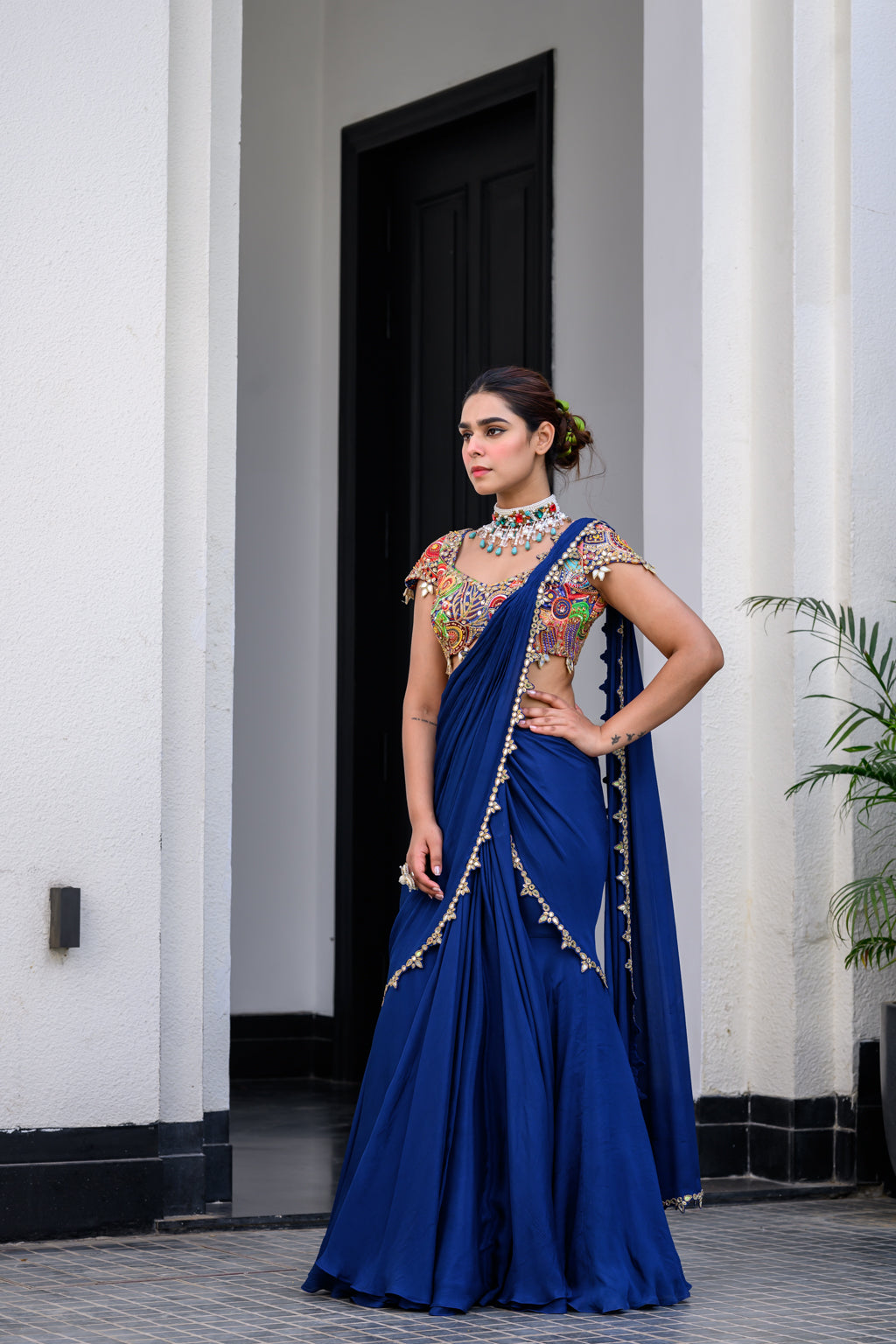 IRIS HIGHLIGHT APPLIQUÉ SAREE PAIRED WITH HIGHLIGHT BLOUSE