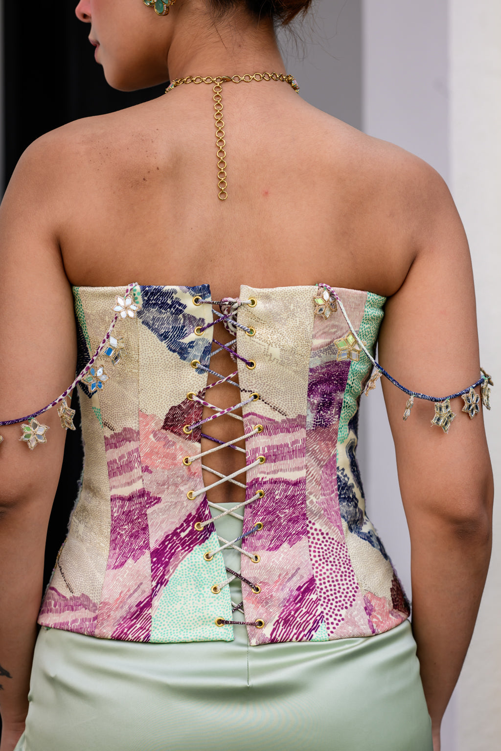 EDEN TEXTURED CORSET WITH MIRROR WORK PAIRED WITH DHOTI SKIRT