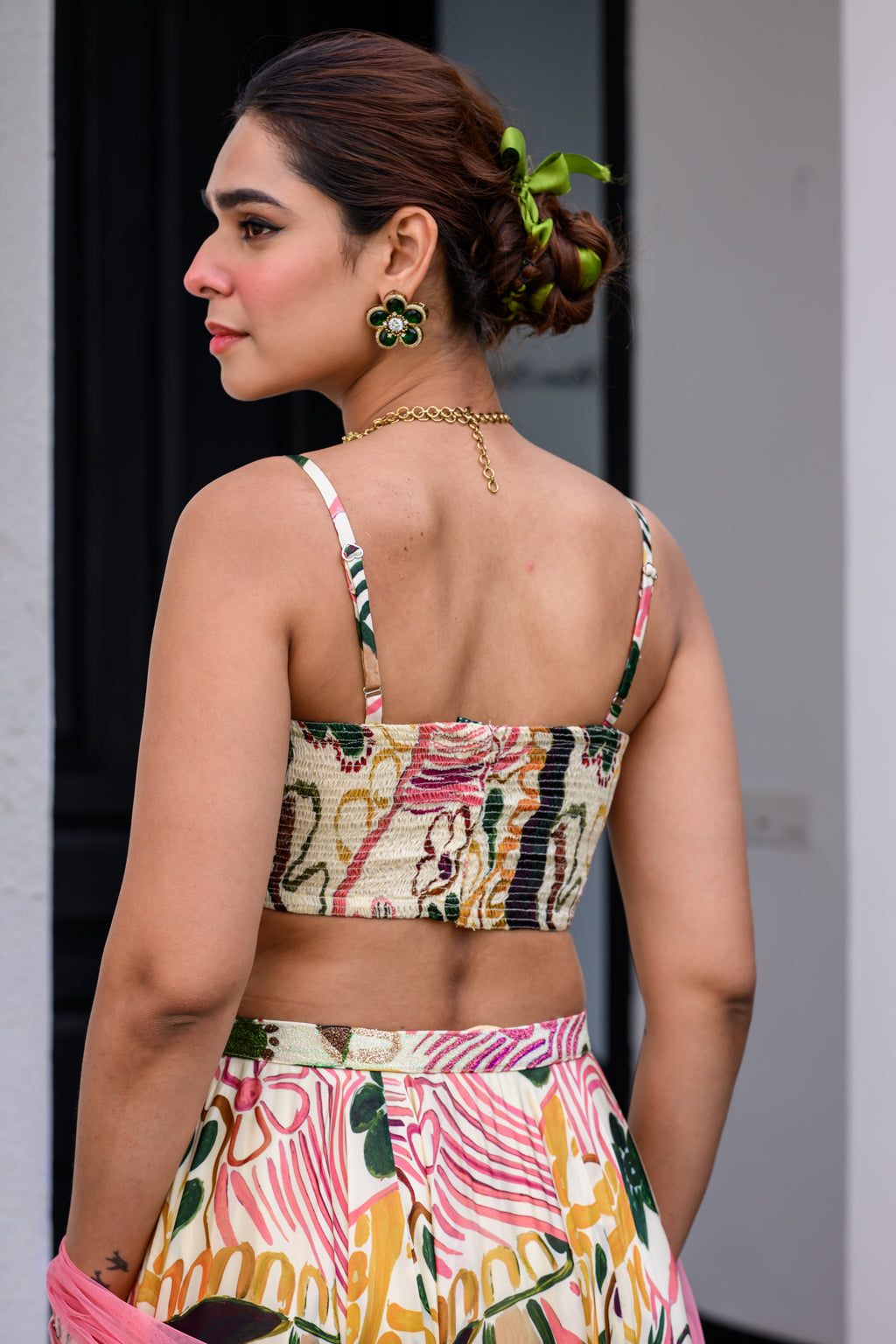 FLORA METALLIC HIGHLIGHT LEHENGA PAIRED WITH METALLIC HIGHLIGHT BLOUSE AND APPLIQUE DUPATTA