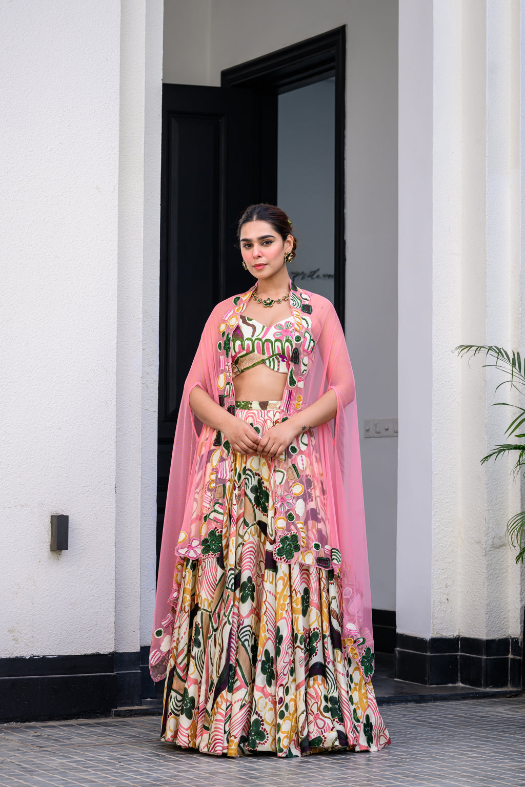 FLORA METALLIC HIGHLIGHT LEHENGA PAIRED WITH METALLIC HIGHLIGHT BLOUSE AND APPLIQUE DUPATTA