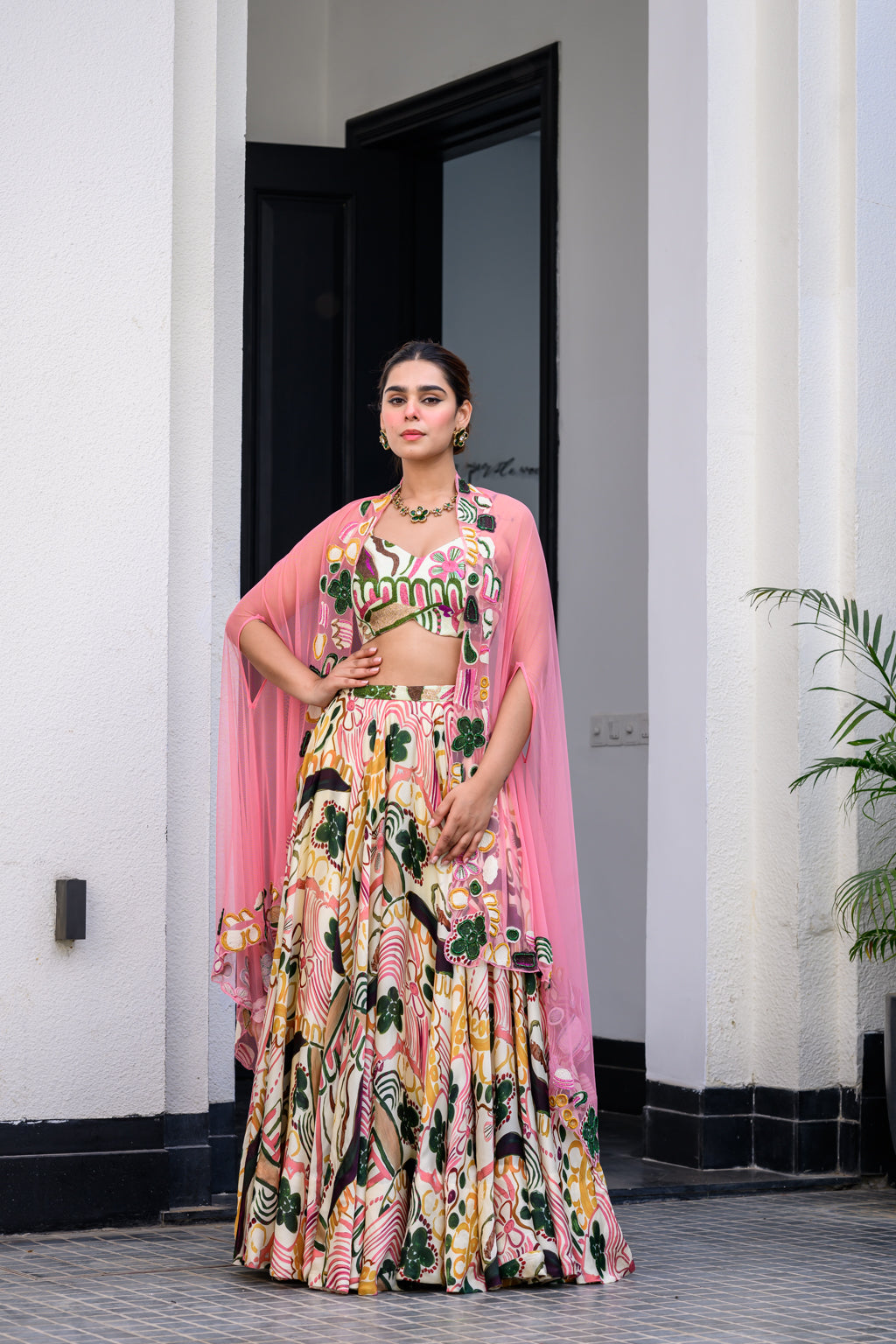 FLORA METALLIC HIGHLIGHT LEHENGA PAIRED WITH METALLIC HIGHLIGHT BLOUSE AND APPLIQUE DUPATTA