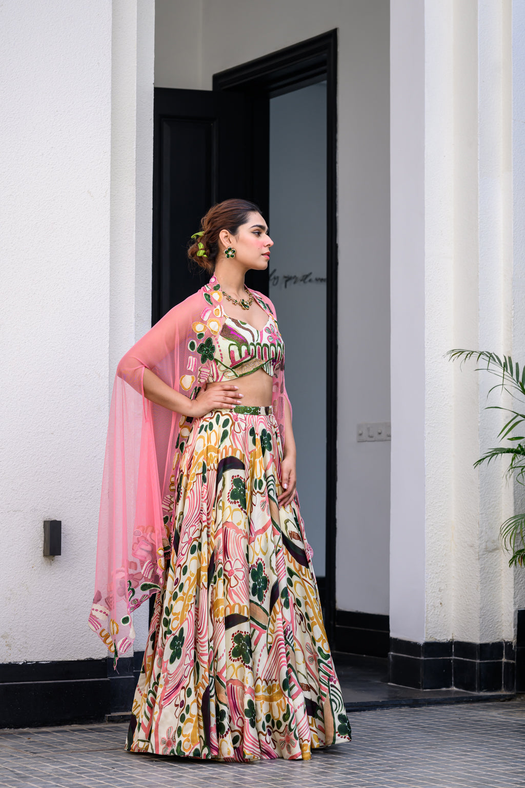 FLORA METALLIC HIGHLIGHT LEHENGA PAIRED WITH METALLIC HIGHLIGHT BLOUSE AND APPLIQUE DUPATTA