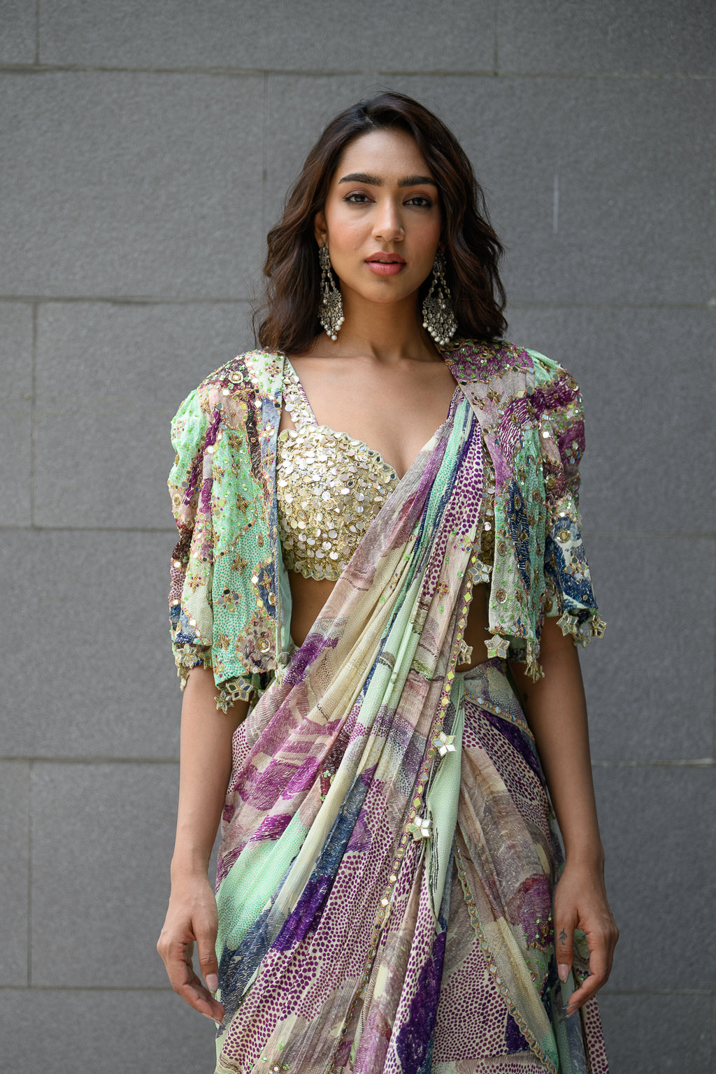 EDEN H SAREE PAIRED WITH HAND EMB BLOUSE WITH CAPE JACKET