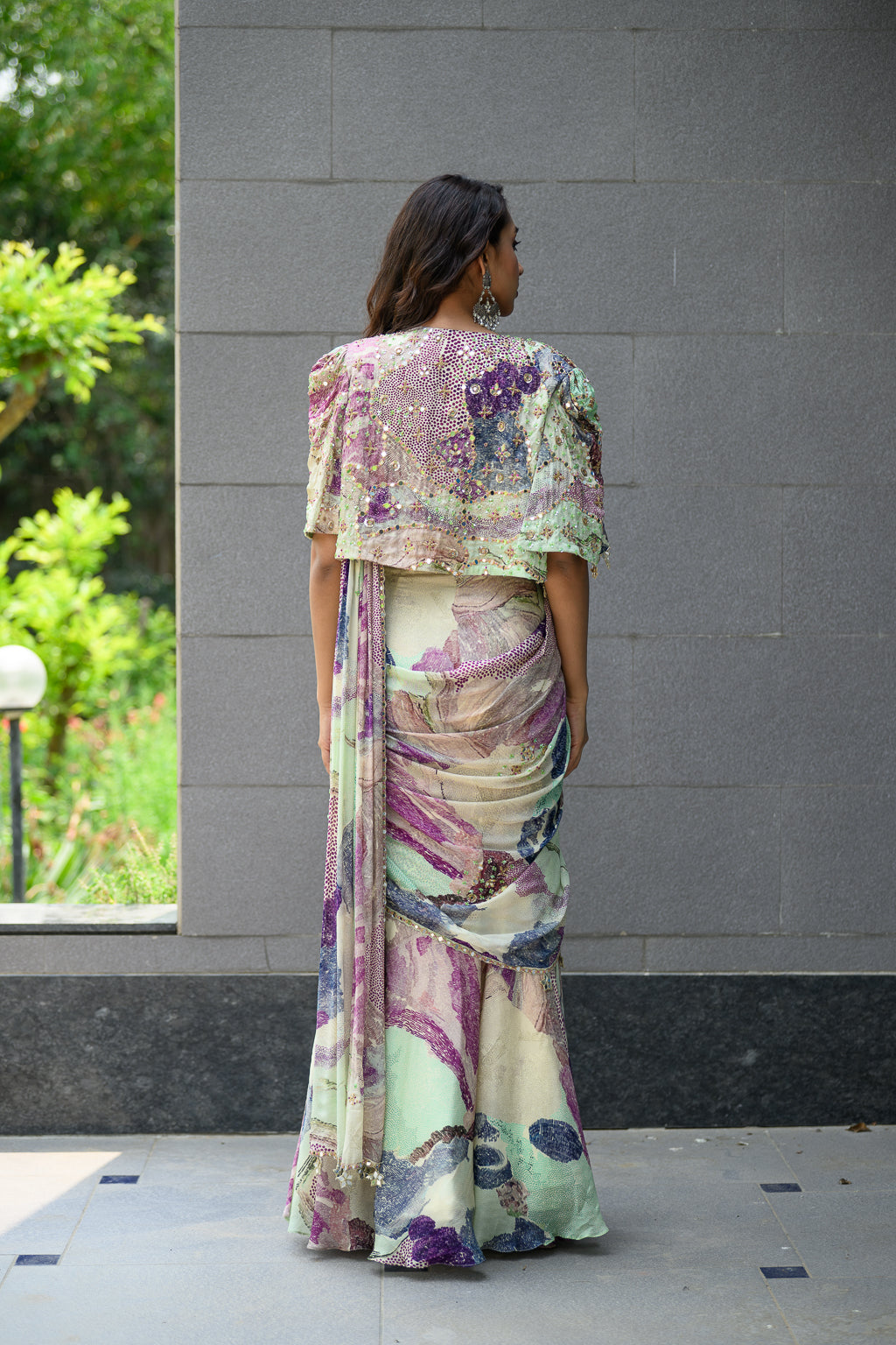EDEN H SAREE PAIRED WITH HAND EMB BLOUSE WITH CAPE JACKET