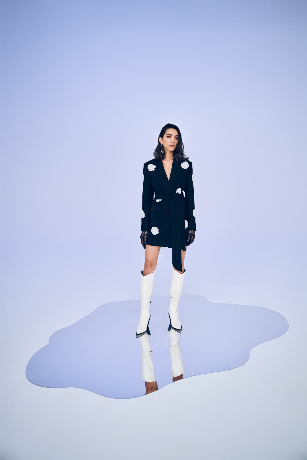 Black Blazer with White 3d Flower Set