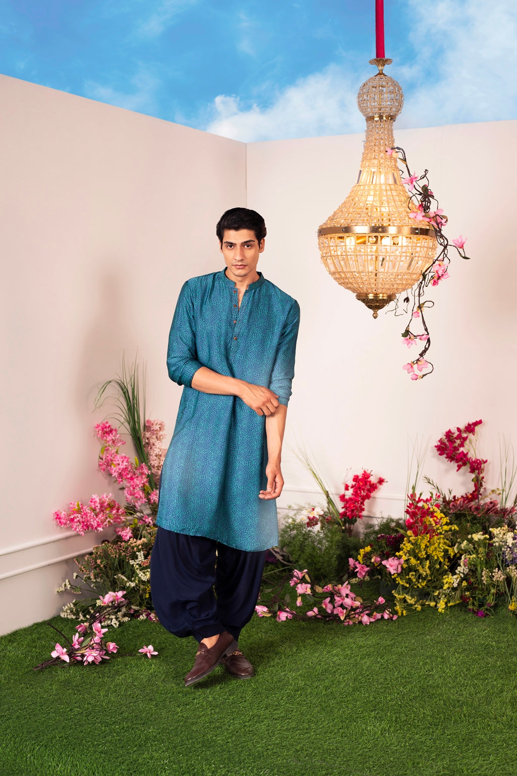 Our Sea Kurta Paired with Cowl Pants