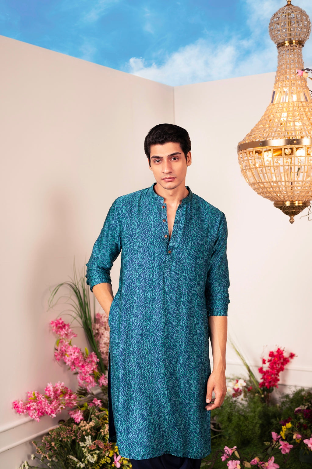 Our Sea Kurta Paired with Cowl Pants