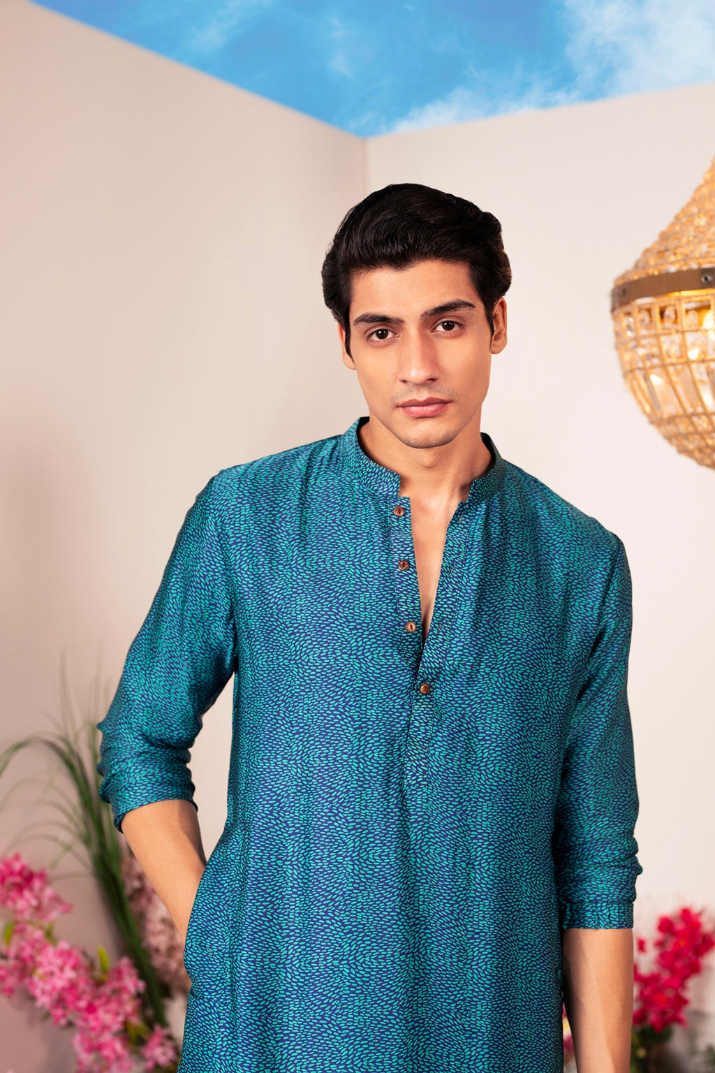 Our Sea Kurta Paired with Cowl Pants