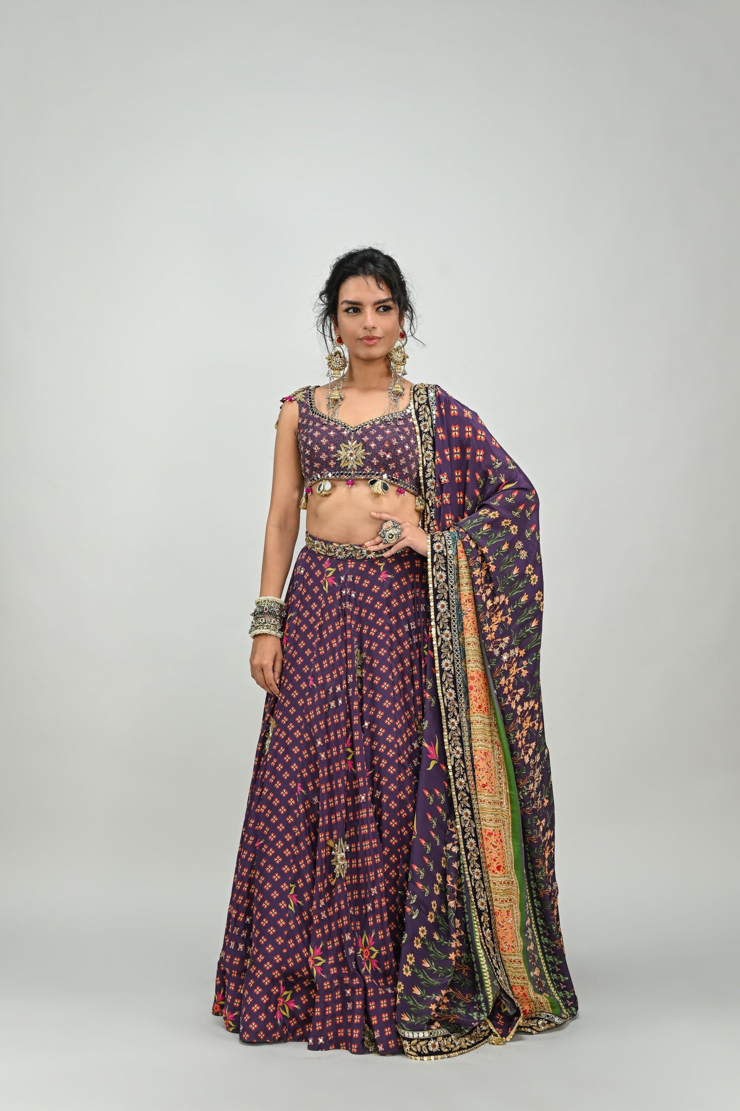 PLUM HIGHLIGHTED LEHENGA PAIRED WITH PLUM BADLA BLOUSE AND HIGHLIGHTED DUPATTA