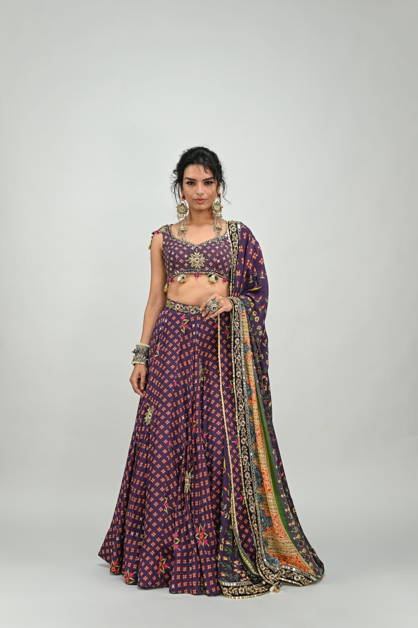 PLUM HIGHLIGHTED LEHENGA PAIRED WITH PLUM BADLA BLOUSE AND HIGHLIGHTED DUPATTA