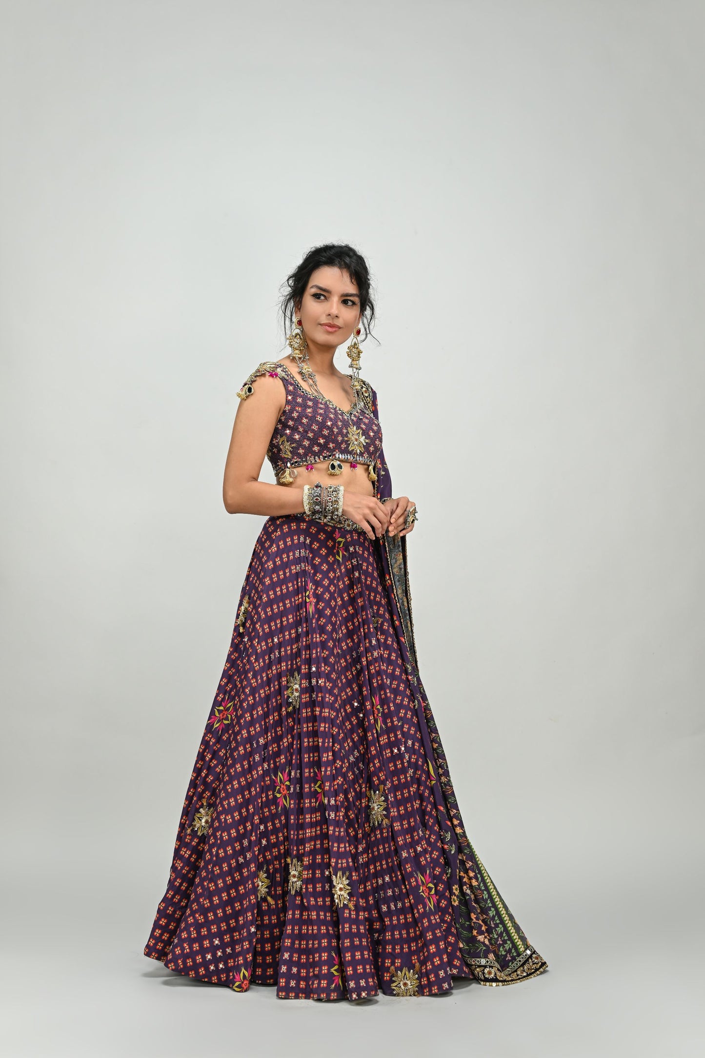 PLUM HIGHLIGHTED LEHENGA PAIRED WITH PLUM BADLA BLOUSE AND HIGHLIGHTED DUPATTA