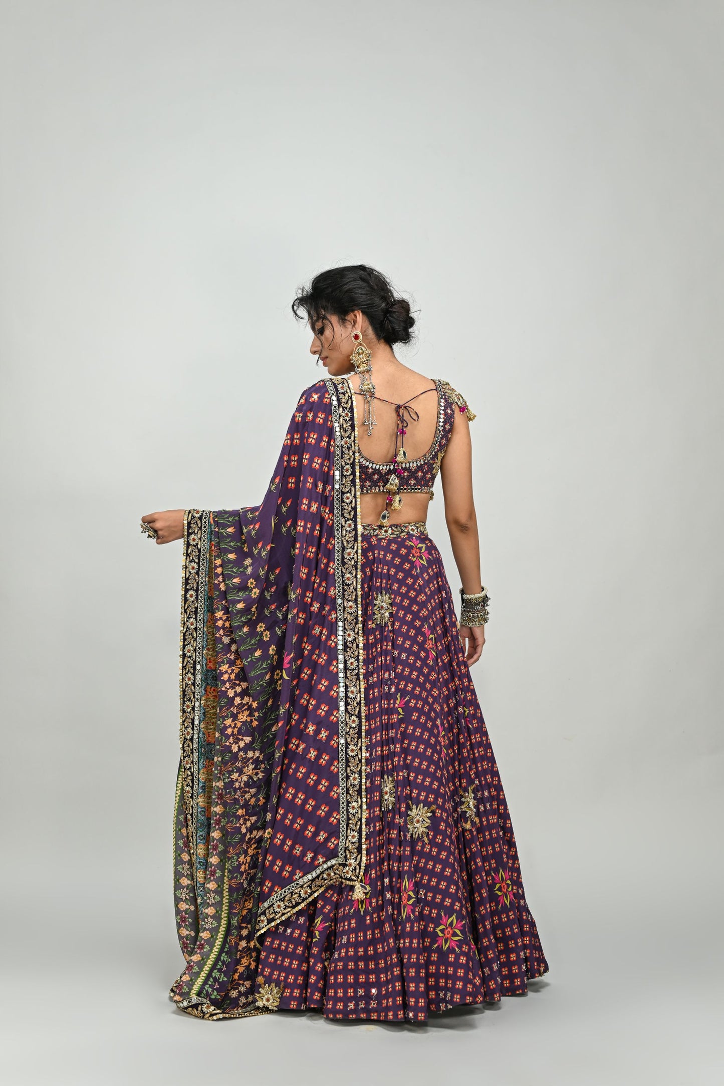 PLUM HIGHLIGHTED LEHENGA PAIRED WITH PLUM BADLA BLOUSE AND HIGHLIGHTED DUPATTA