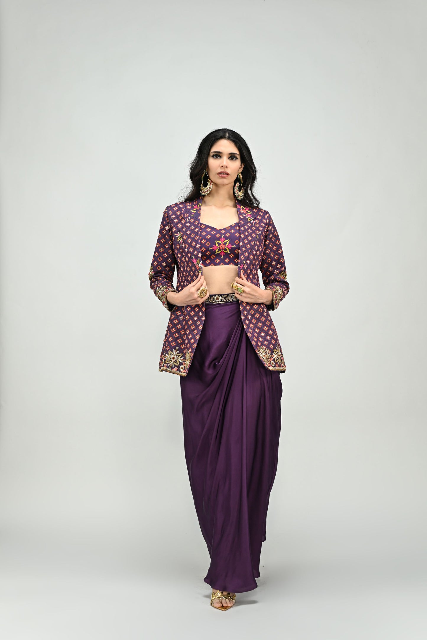 PLUM BADLA BLAZER DHOTI SET