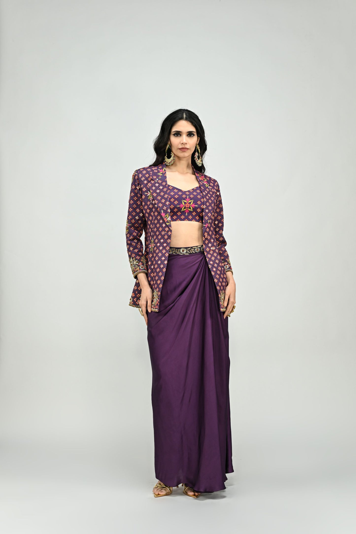PLUM BADLA BLAZER DHOTI SET