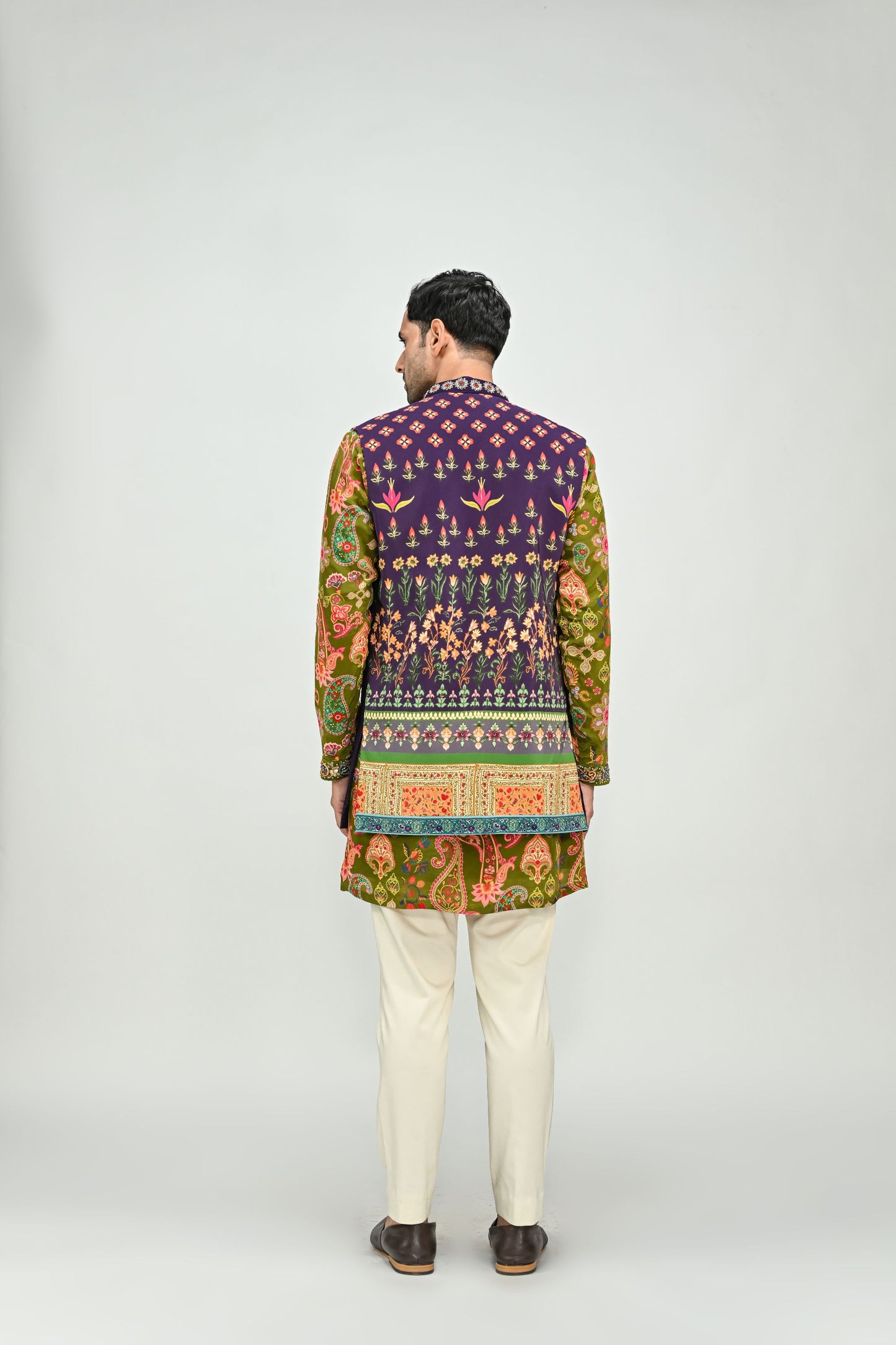 OLIVE KURTA PAIRED WITH EMBROIDERED HALF JACKET PANT SET