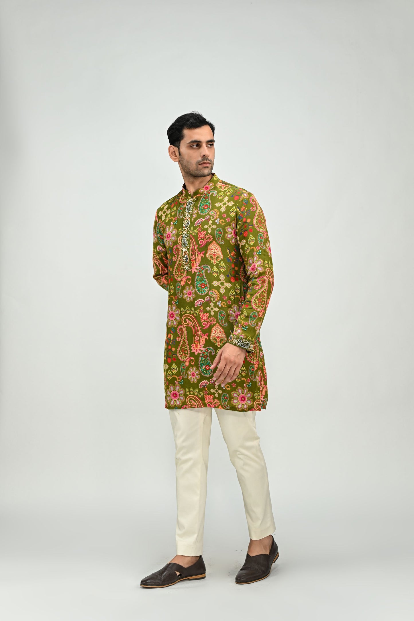 OLIVE SHORT KURTA /FULL SET