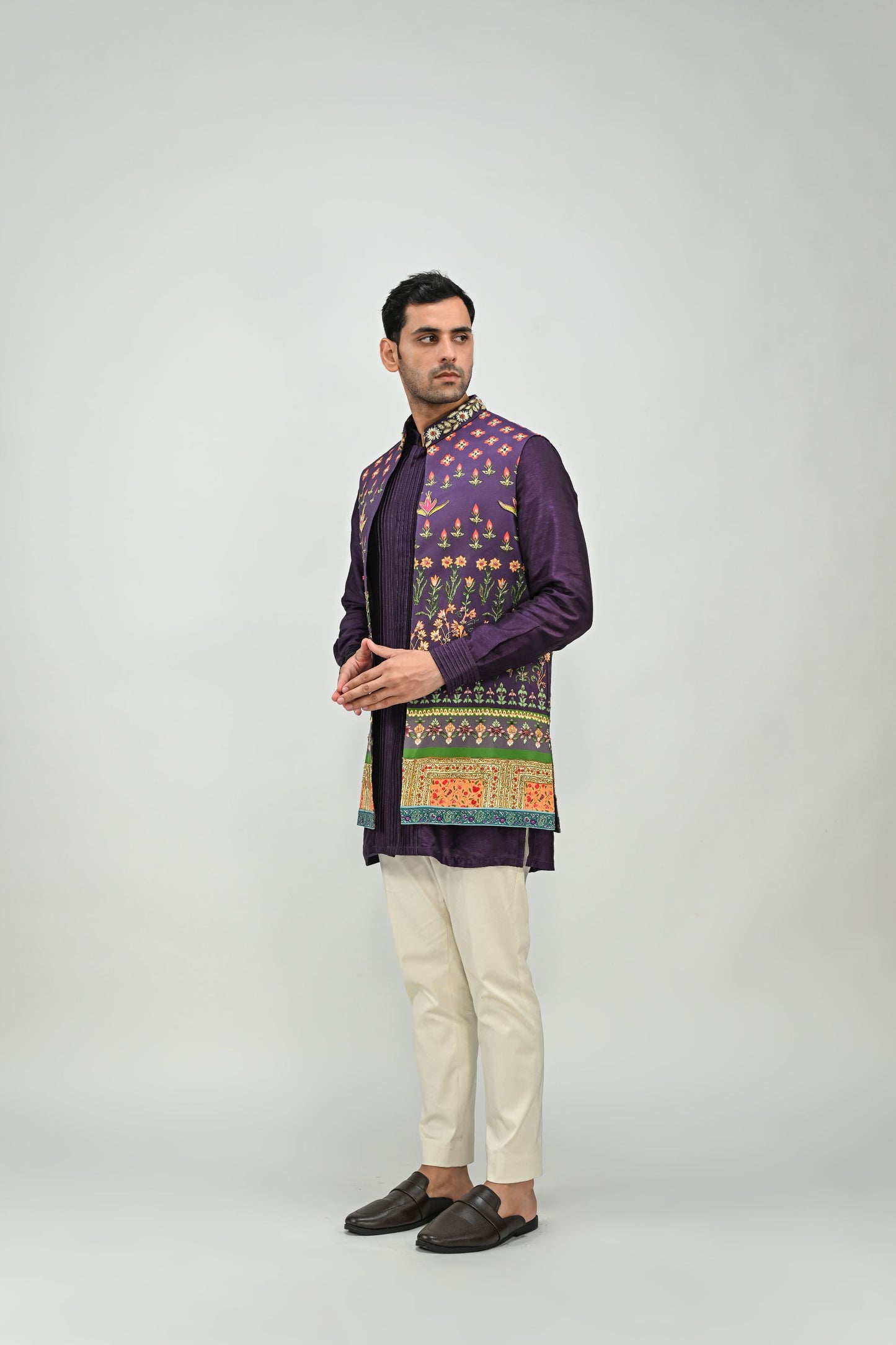 PLUM PRINTED HIGHLIGHTED HALF JACKET /FULL SET