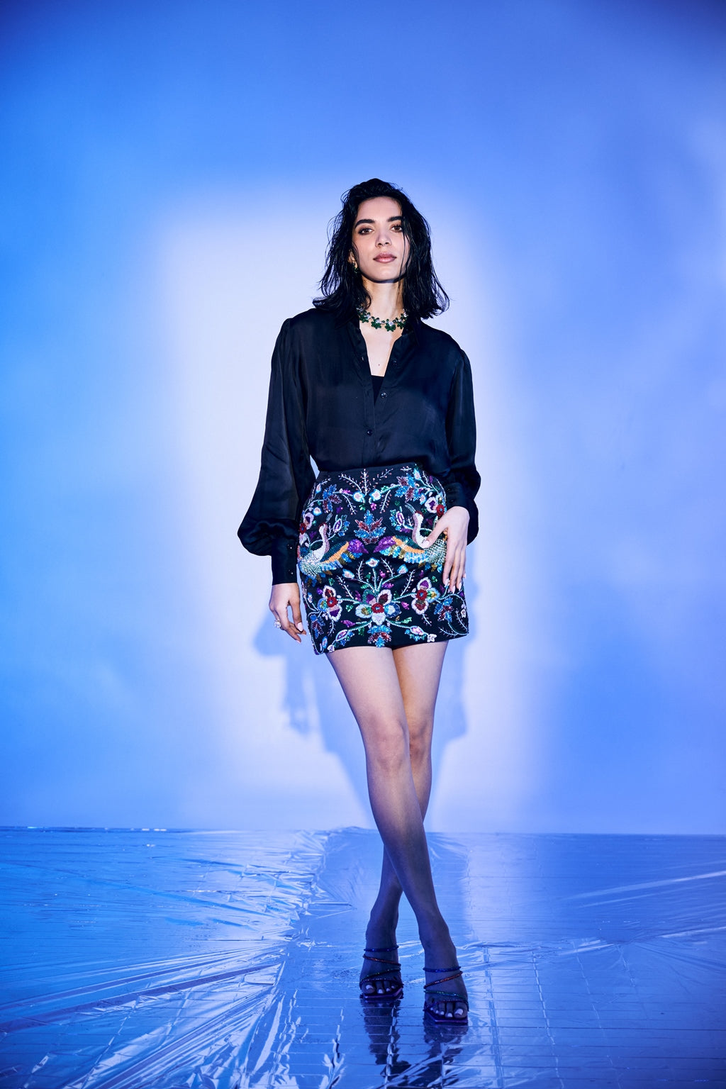 Bird Skirt with Organza Shirt Set