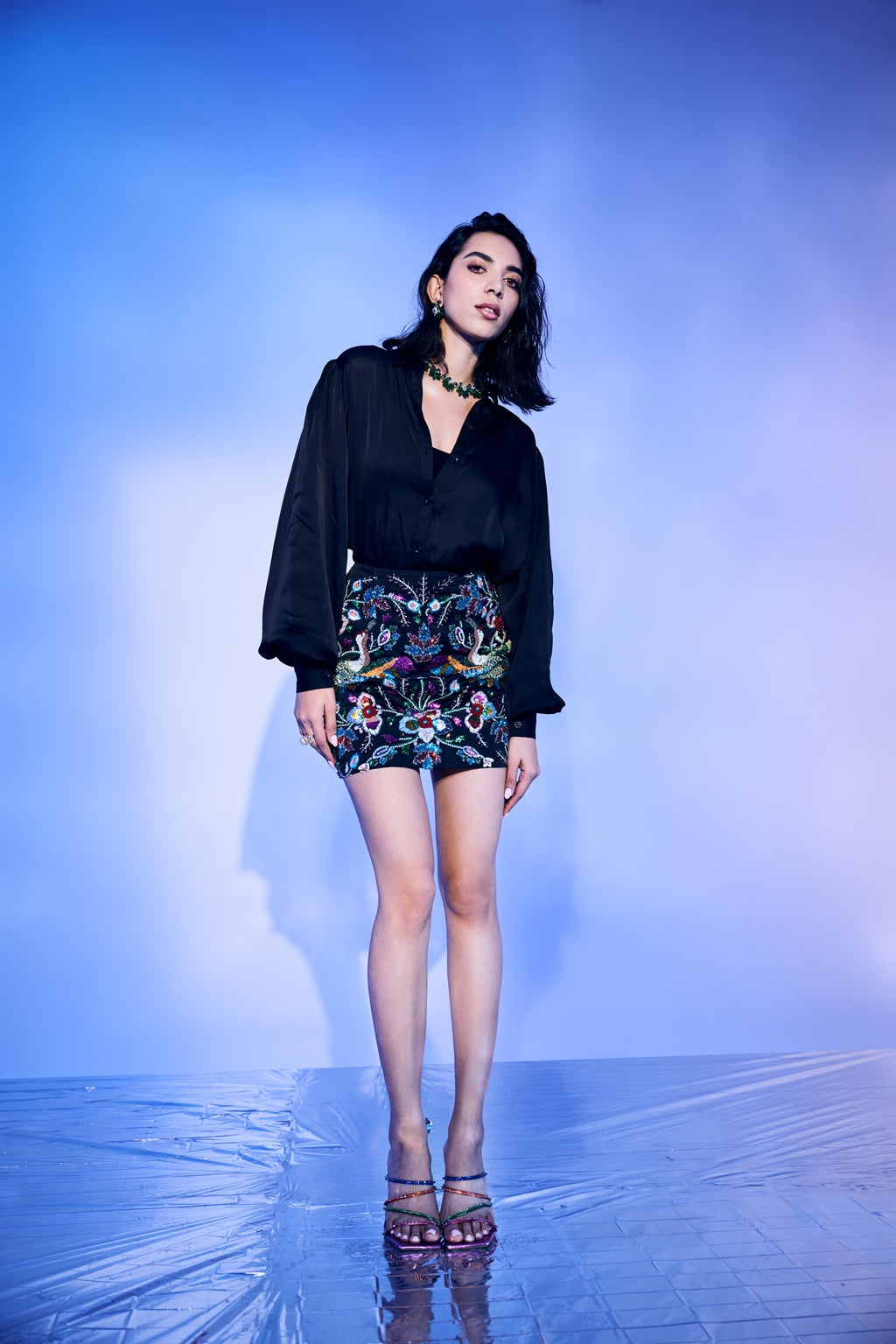 Bird Skirt with Organza Shirt Set