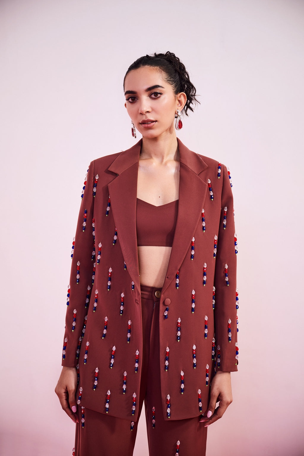 Brown Crystal Blazer Set