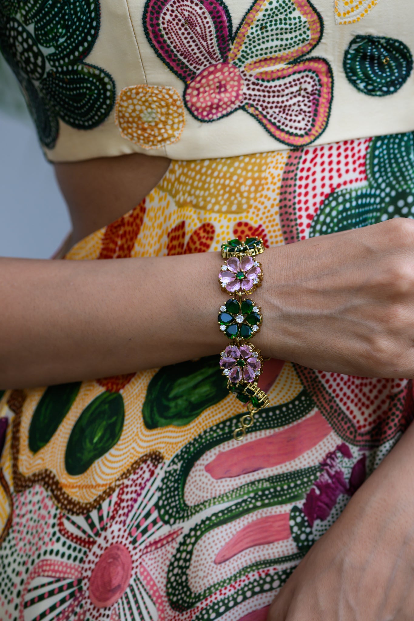 EMERALD AND PPINK FLORA BRACELET