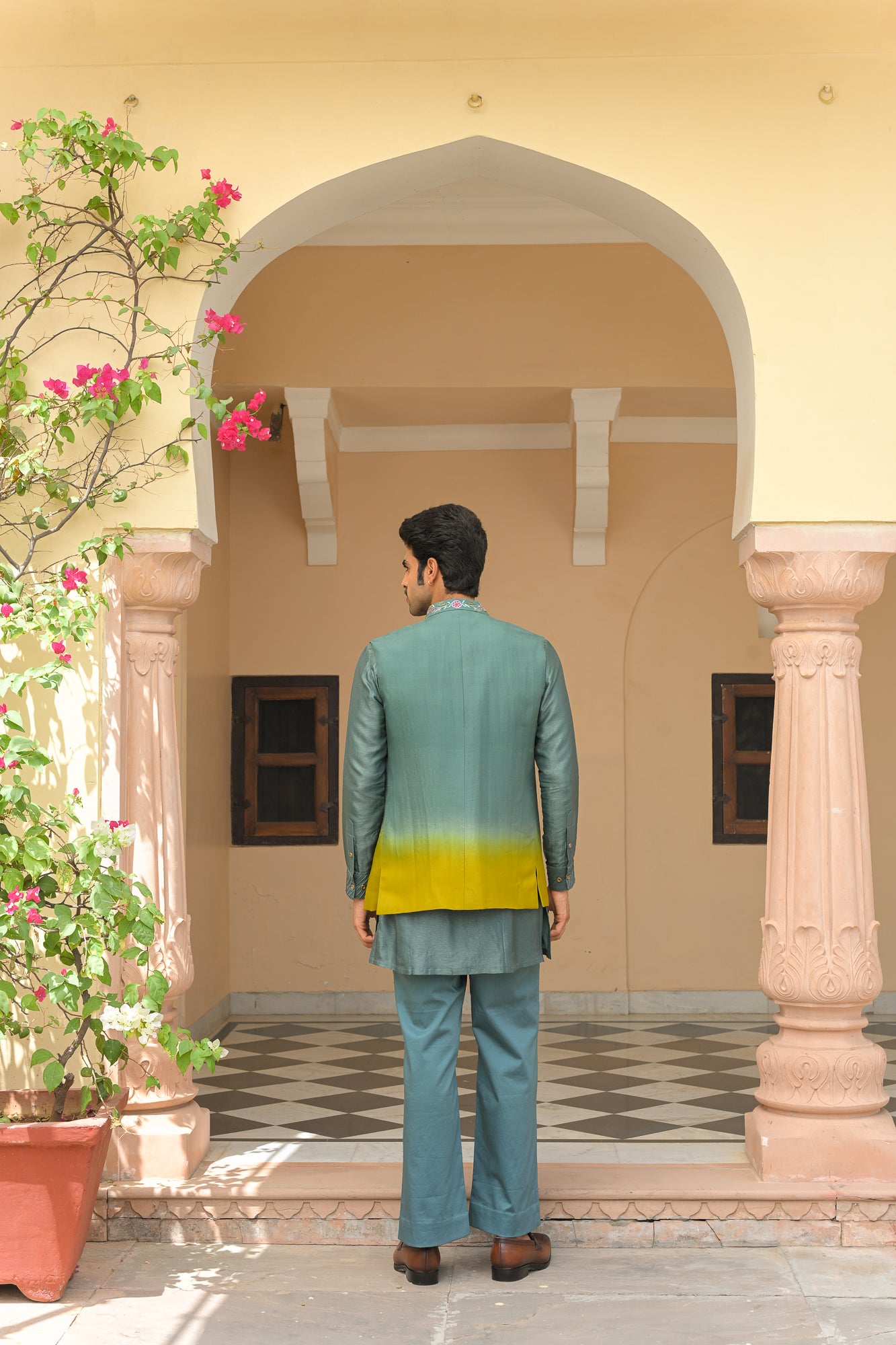 CUTWORK THREAD WORK PATCH EMBROIDERED HALF JACKET AND FULL SET PAIRED WITH PIN TUCK KURTA AND STRAIGHT PANTS