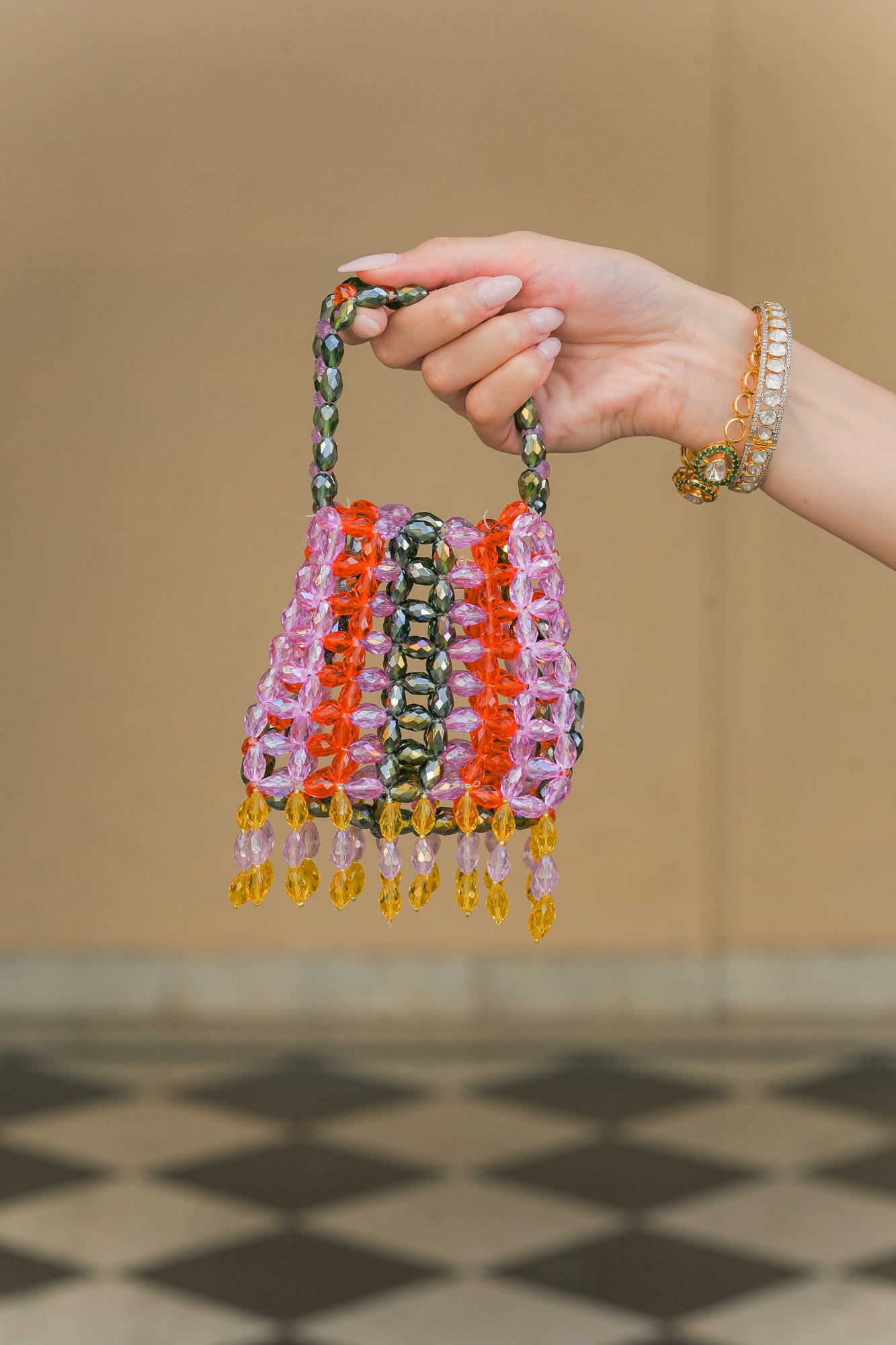 VIOLET BLOOM CRYSTAL TASSEL POTLI