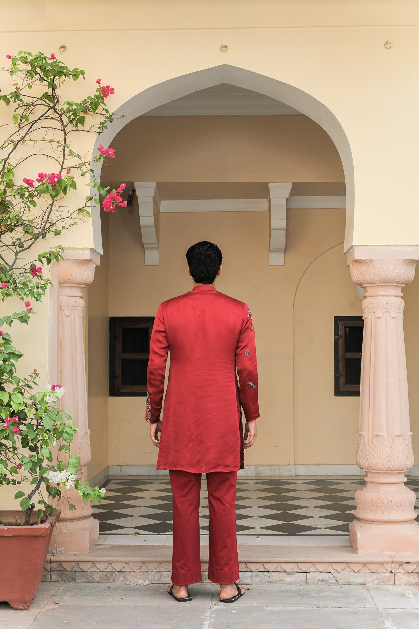 THREAD WORK EMBROIDERED PATCH KURTA. WITH SCARLET STRAIGHT PANTS