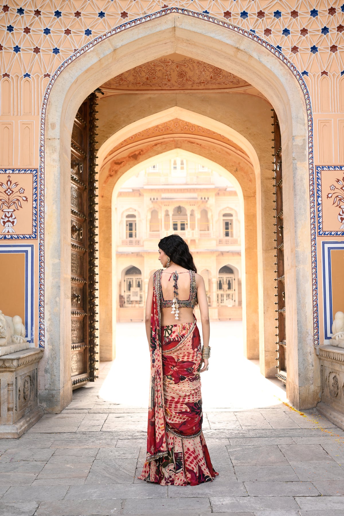 PRISTICHED SAREE WITH EMB BLOUSE