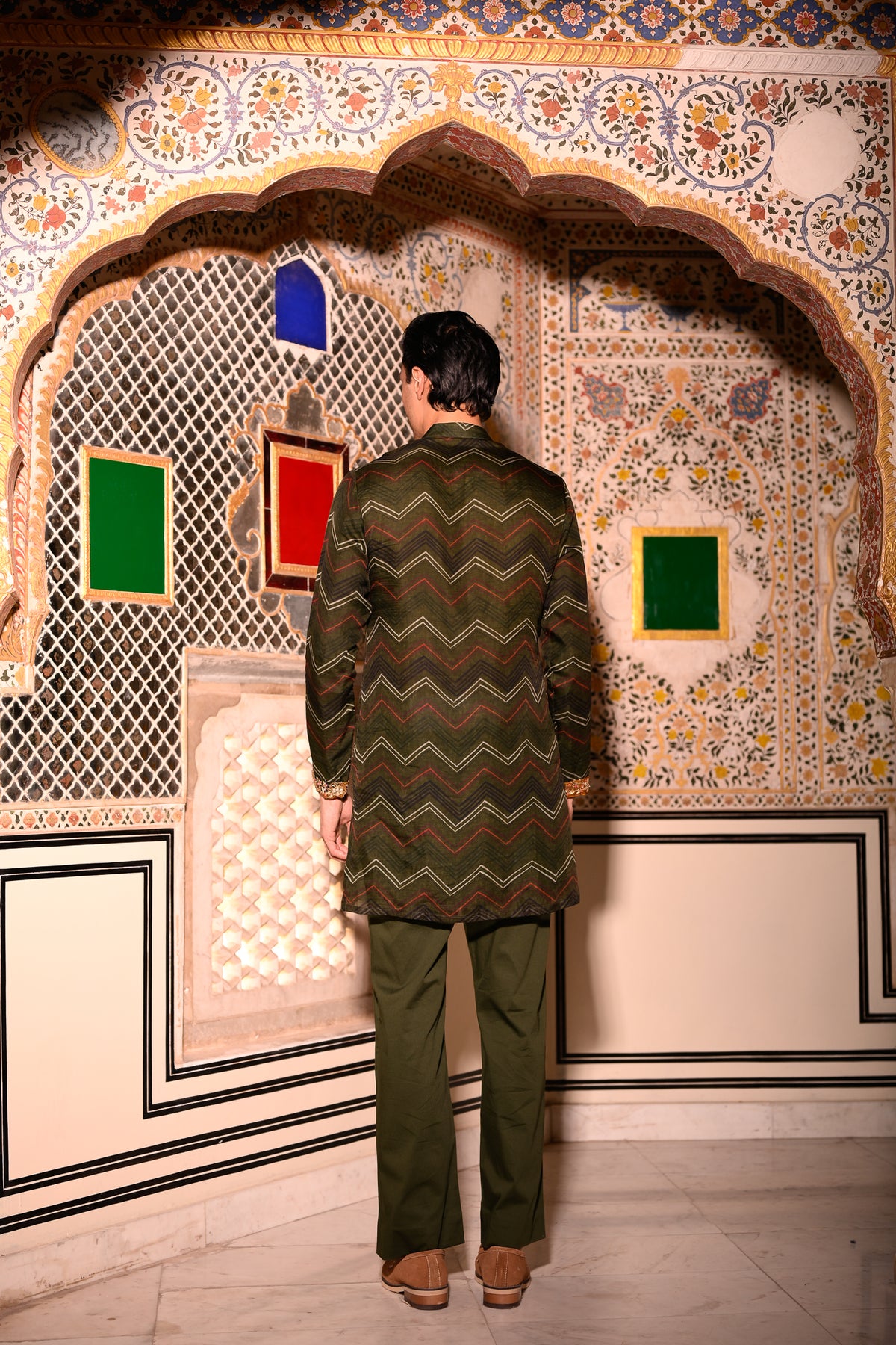 PRINTED ORGANZA KURTA WITH GREEN FLAIR PANT