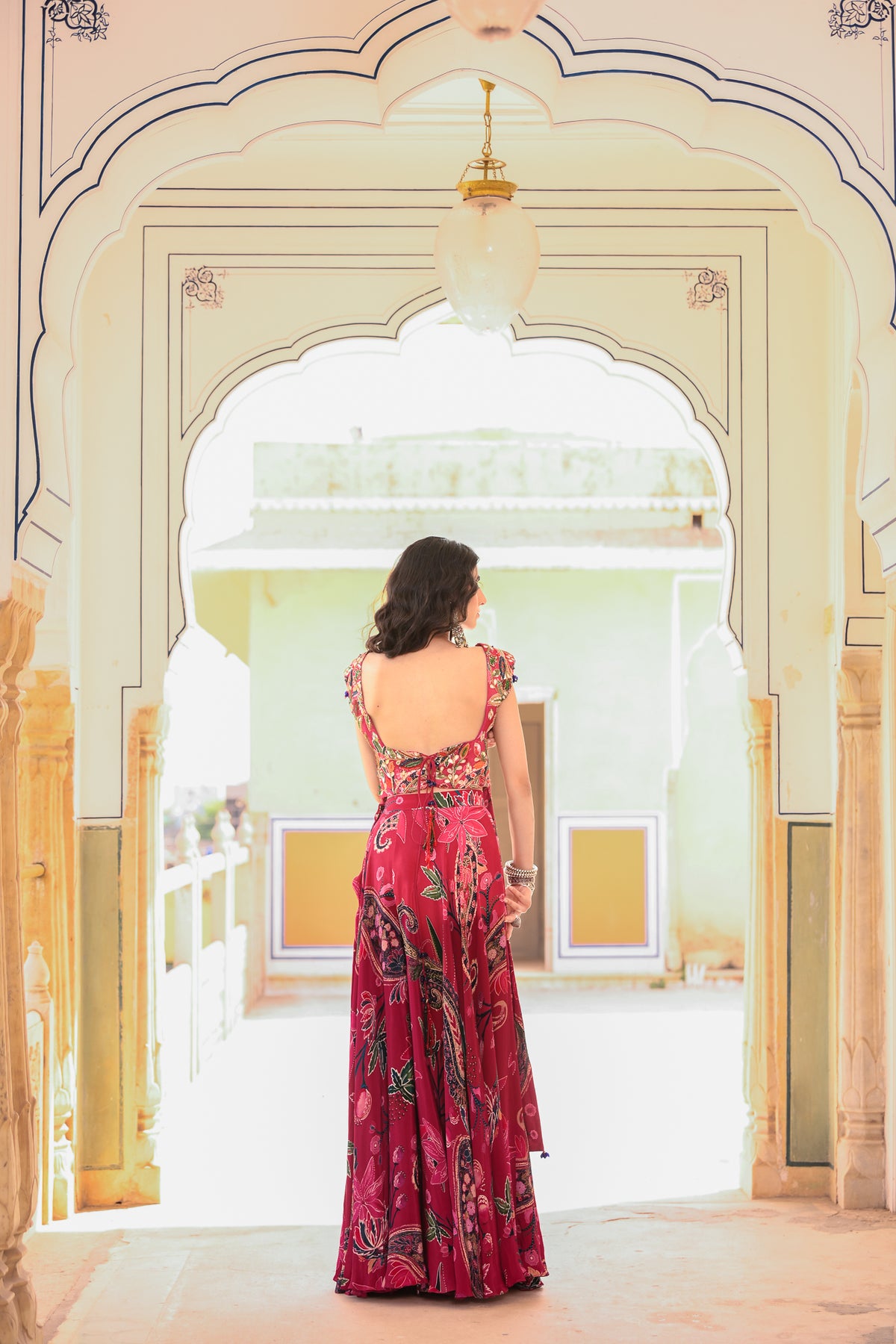 LONG SIDE PANEL EMB KURTA PAIRED WITH PRINTED PANTS