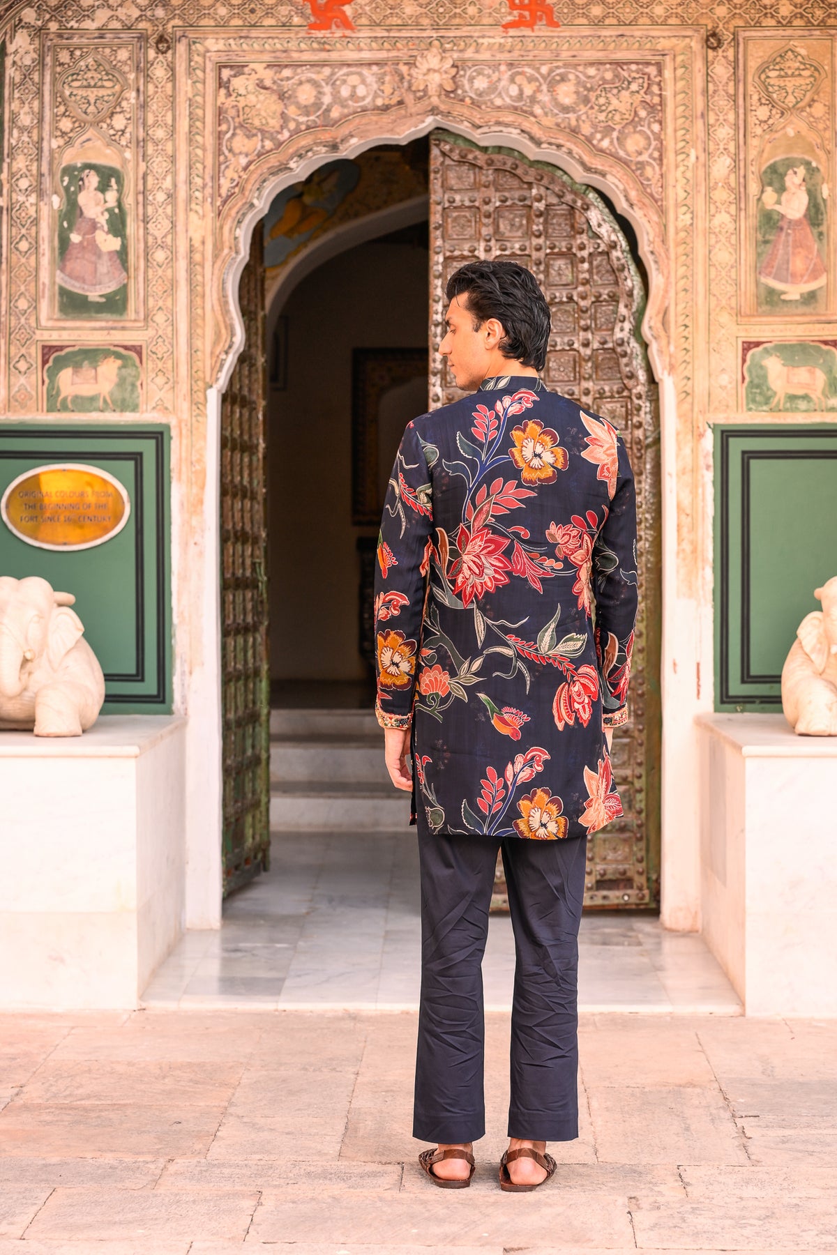 ORGANZA KURTA WITH EMB PUTIN & CUFF AND FLAIRED BLUE PANT