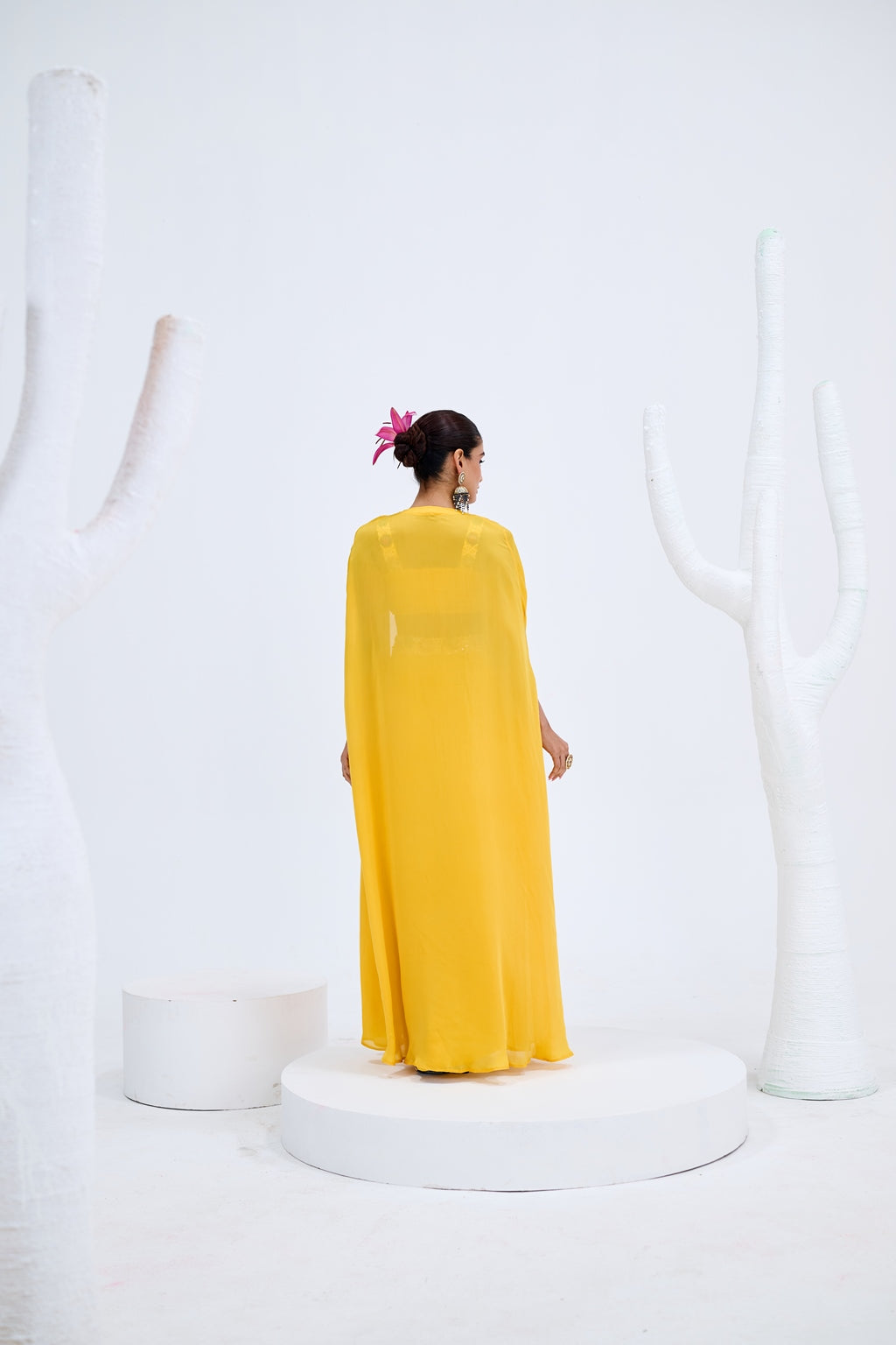 YELLOW DHOTI BLOUSE CAPE SET