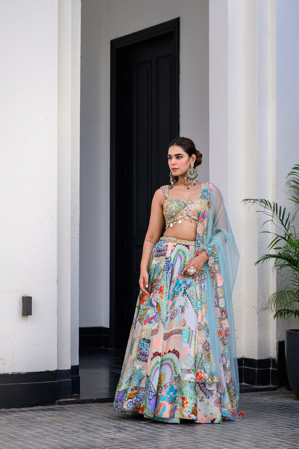 GARDENIA HIGHLIGHTED LEHENGA SET PAIRED WITH HIGHLIGHTED BLOUSE AND HIGHLIGHTED APLLIQUE DUPATTA